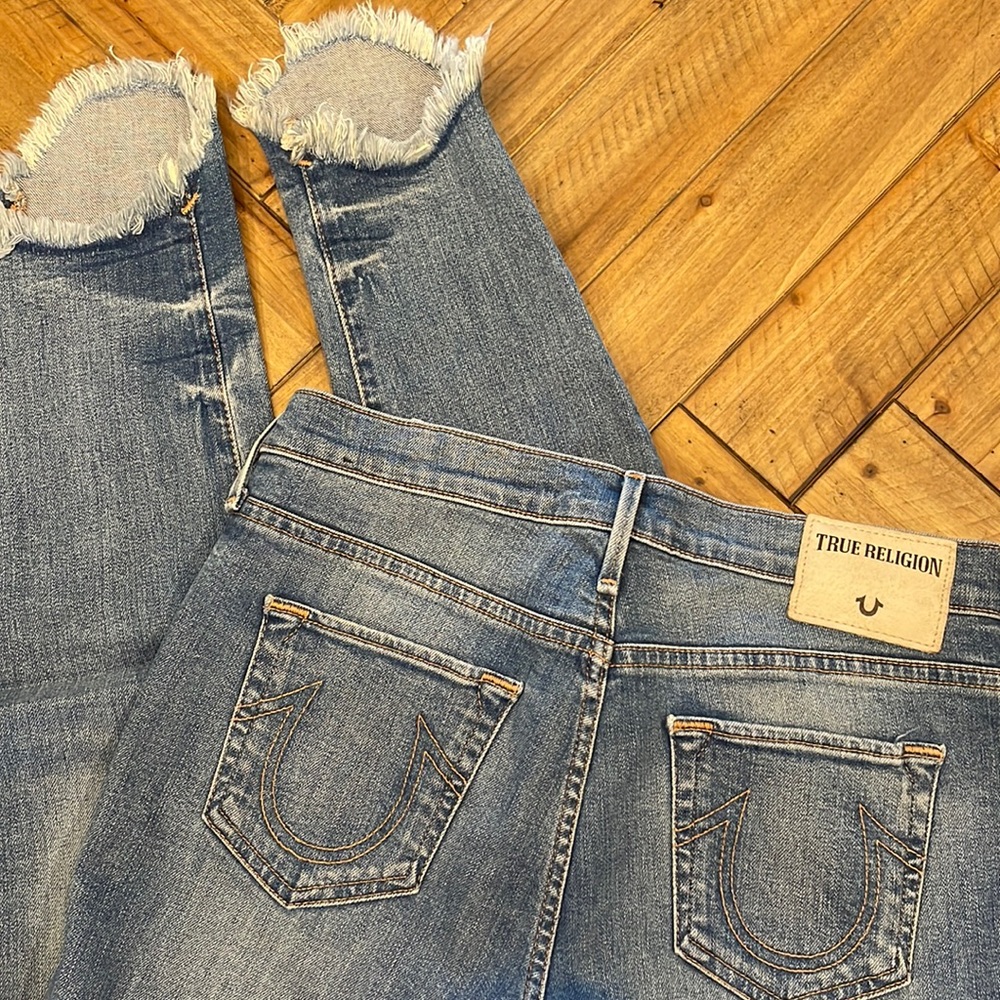True Religion Hallie Mid Rise Super Skinny Fringe Jeans